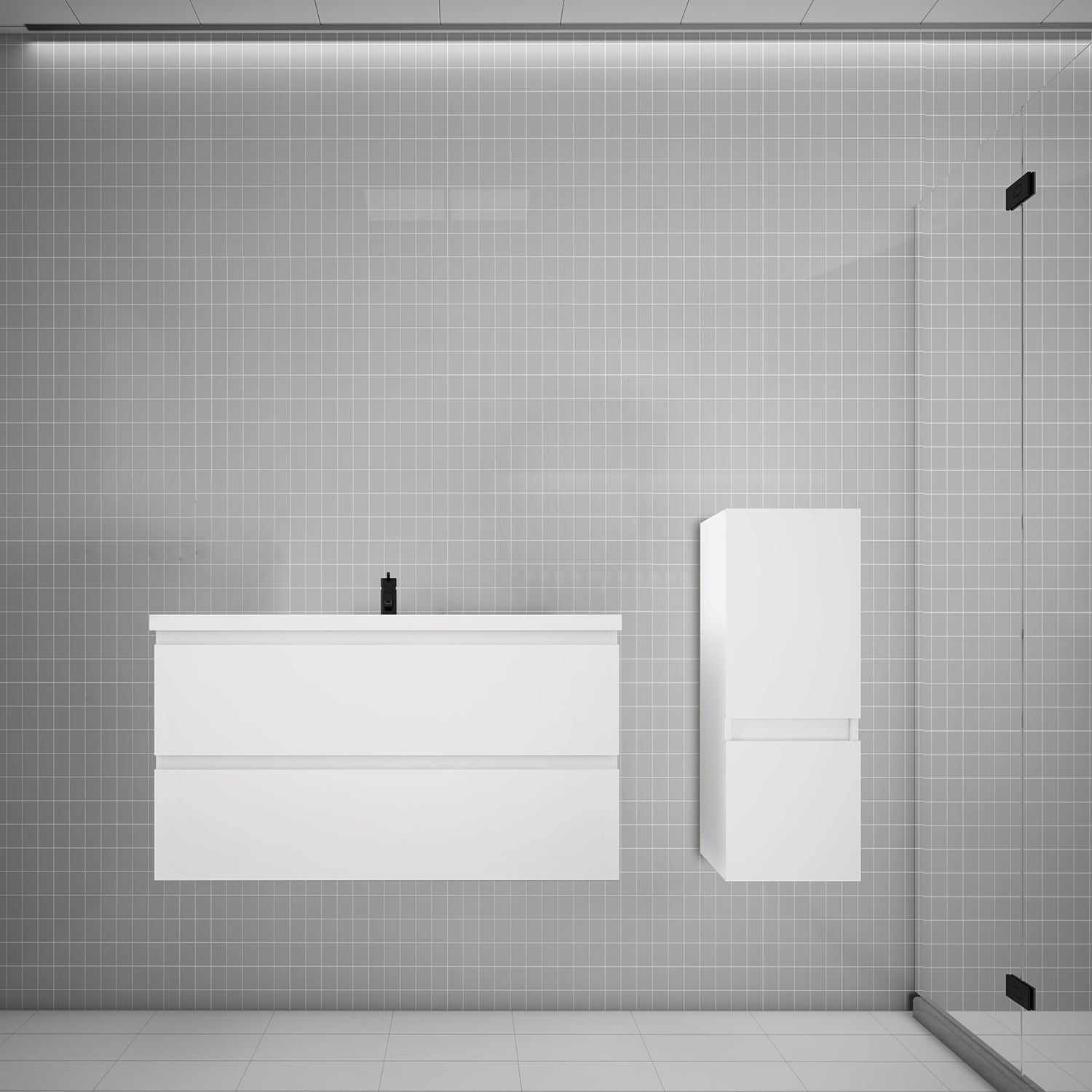 Ensemble meuble vasque L.99cm blanc 2 tiroirs + colonne + lavabo,AICA | Leroy Merlin Ensemble meuble vasque L.99cm blanc 2 tiroirs + colonne + lavabo,AICA | Leroy Merlin