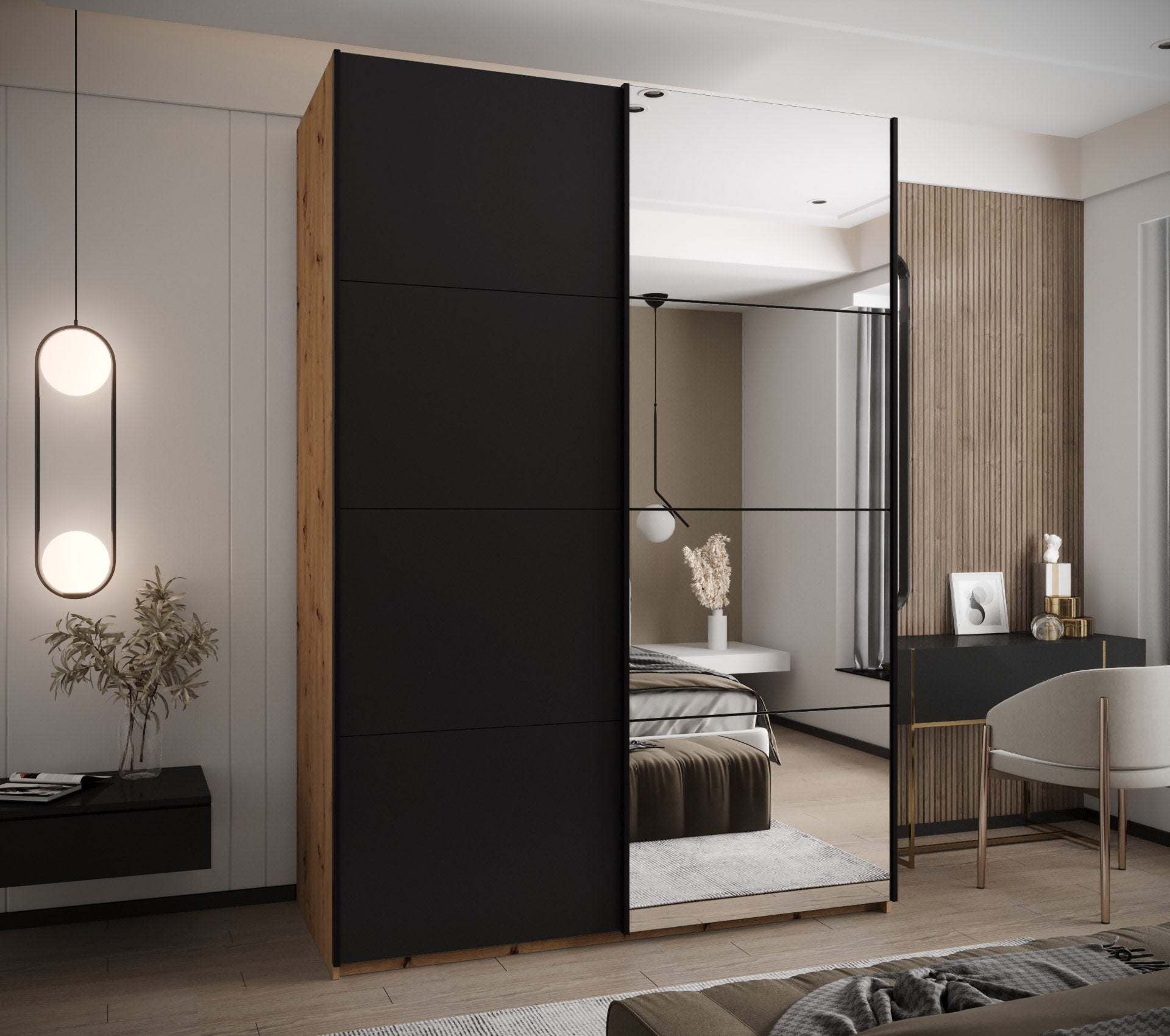 Szafa przesuwna wysoka Lux 3 180 x 64 x 245,5 cm artisan + czarny + u. czarny - Abiks Meble - 2