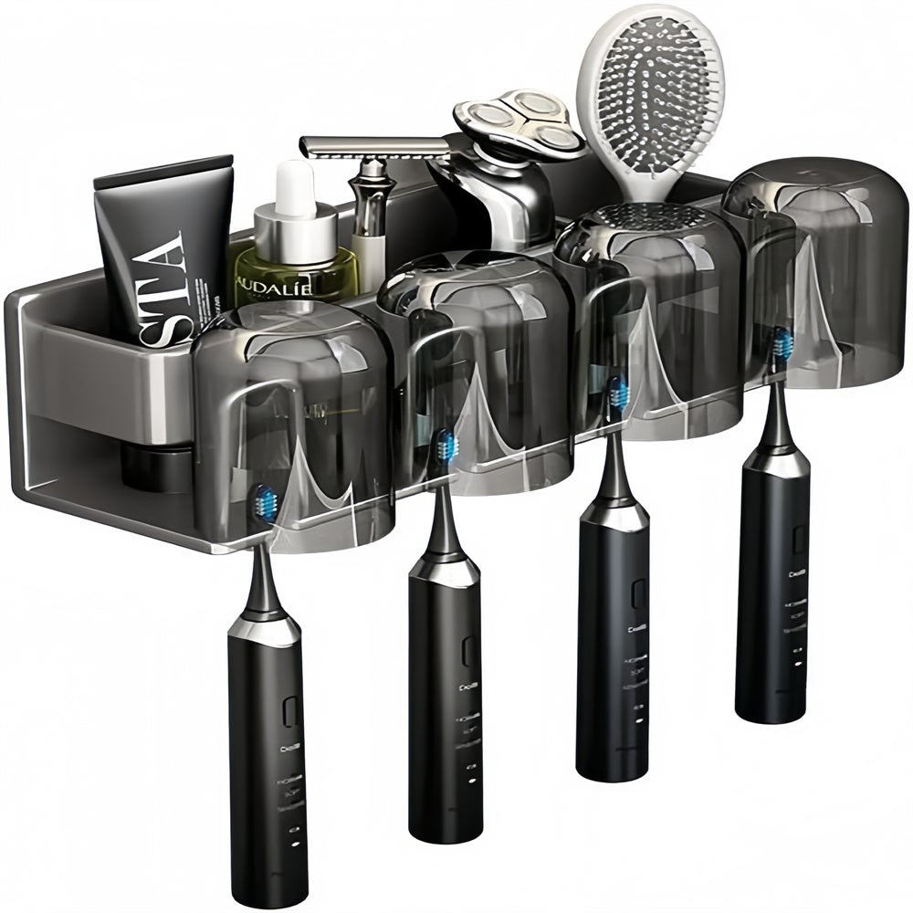 Porte-brosse à Dents Mural Sans Perçage – Aluminium 6063, Rangement Pour Brosses électriques, Dentifrice, Gobelet
