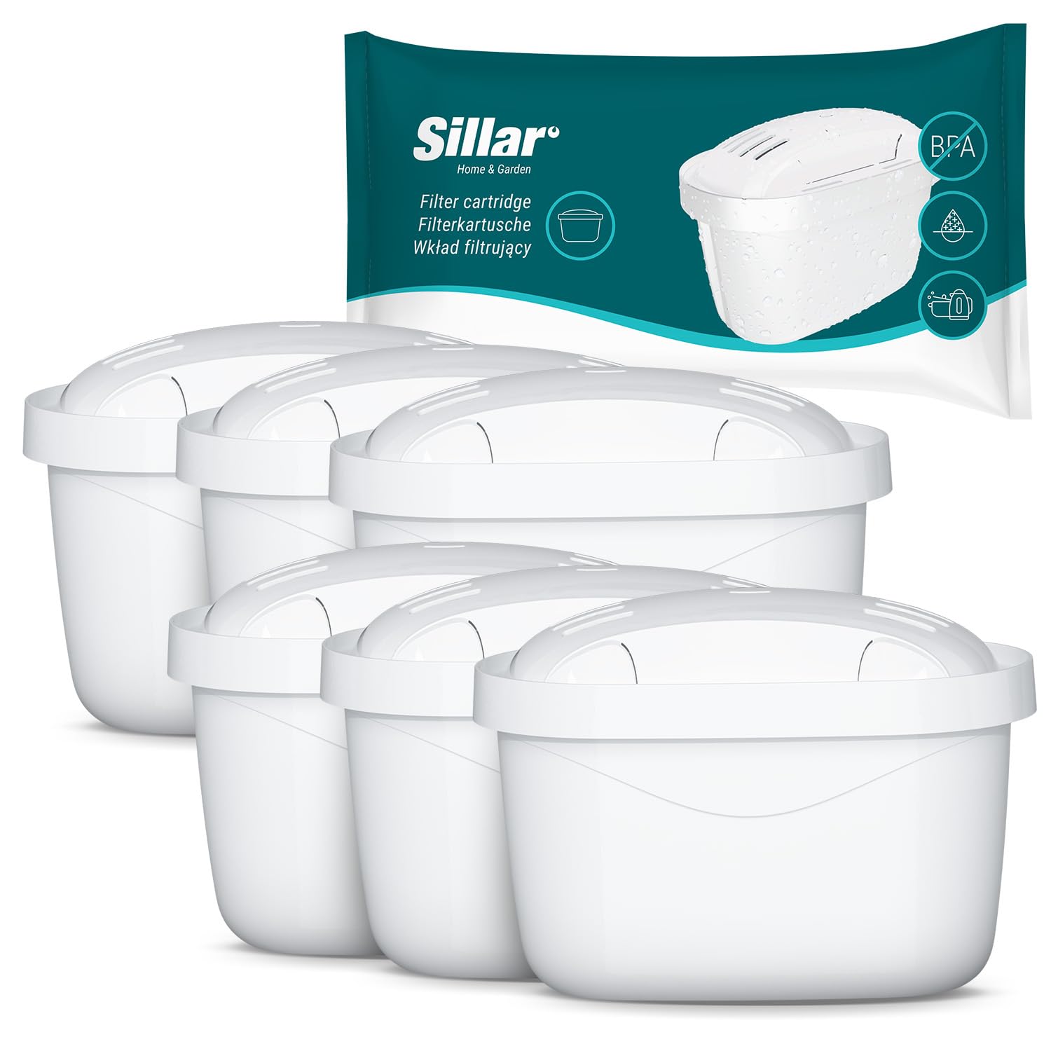 Wessper Filtri Acqua Per Caraffa 6 Pezzi - Cartucce A Carboni Attivi Con Argento Compatibili Con Laica Bi-Flux, Dafi Unimax, Aquaphor