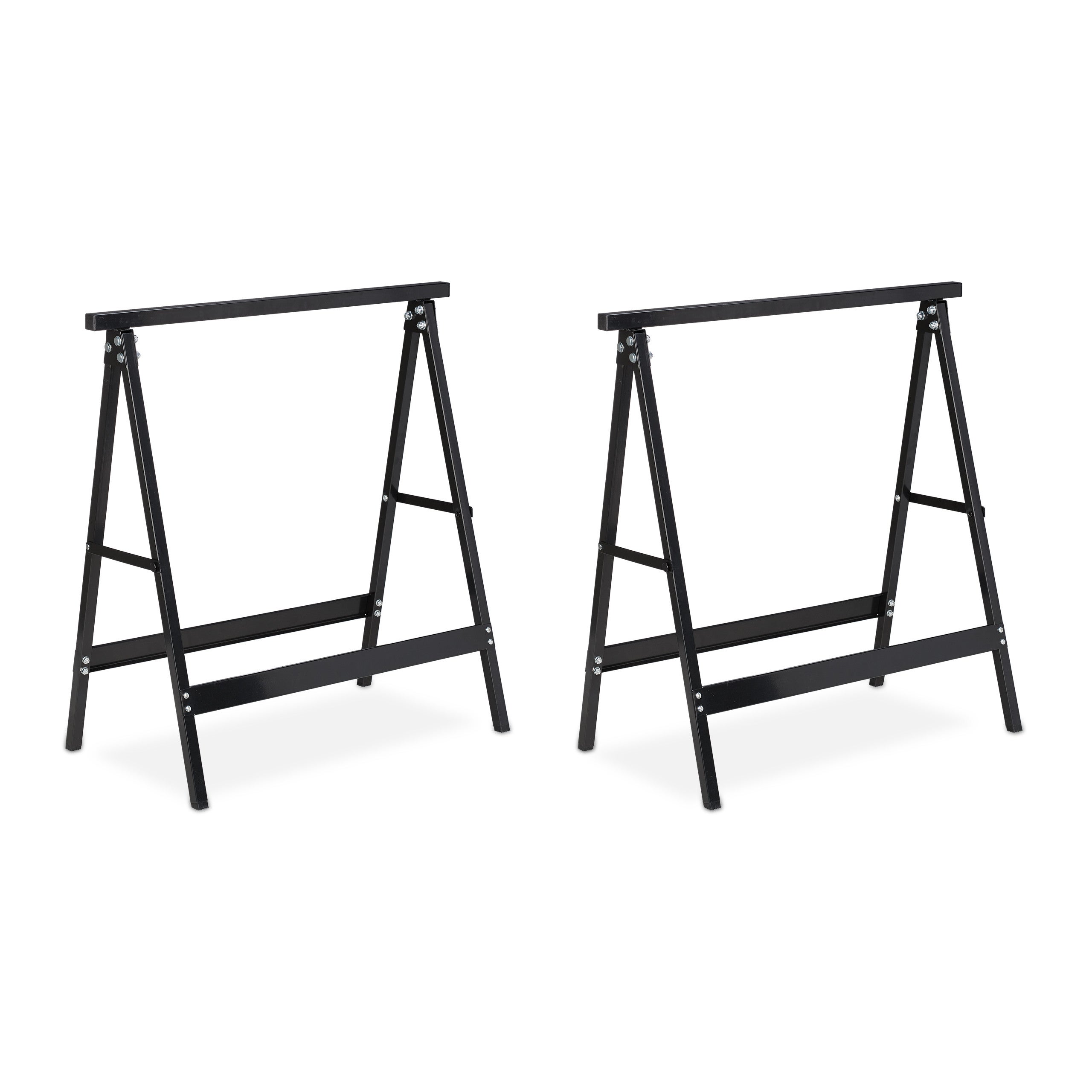 Pack 2 caballetes para mesa y trabajos de bricolaje plegables, acero, negro, 75 cm de alto, relaxdays