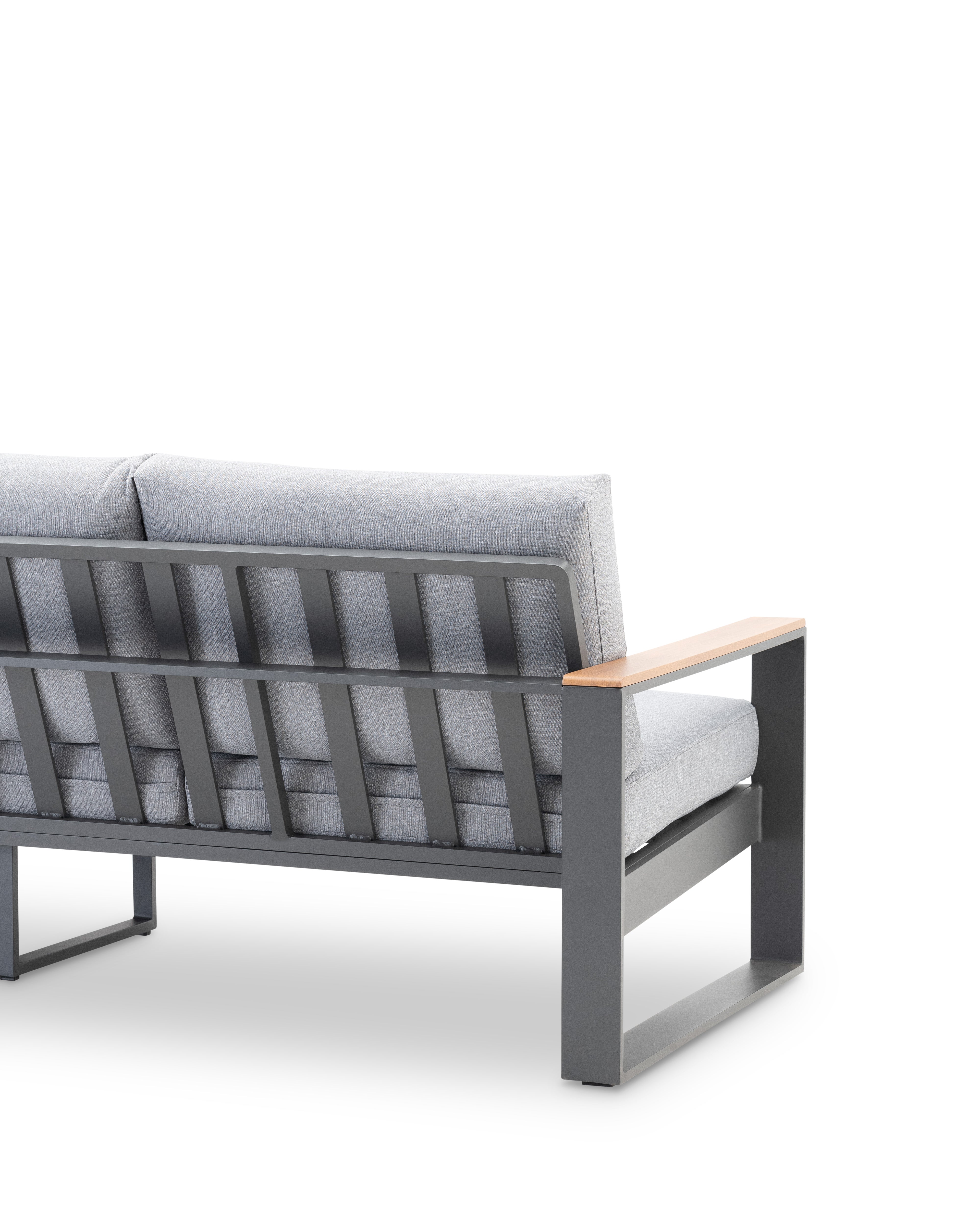 Canape jardin 2 places aluminium anthracite et accoudoirs effet bois - Manhattan - 5