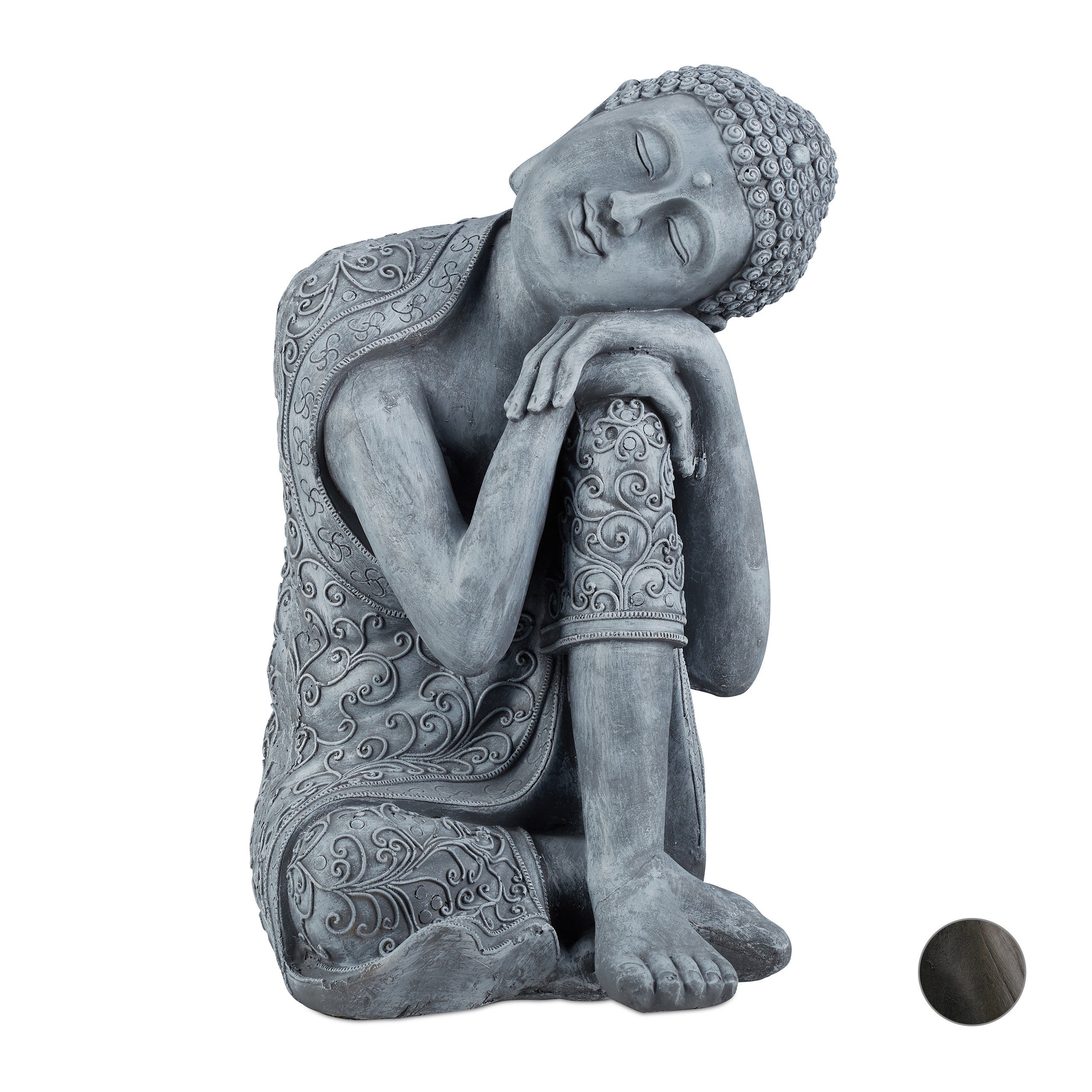 Statue Bouddha Jardin 60 Cm Relaxdays – Figurine Zen Grise Clair Résistante Aux Intempéries & Gel