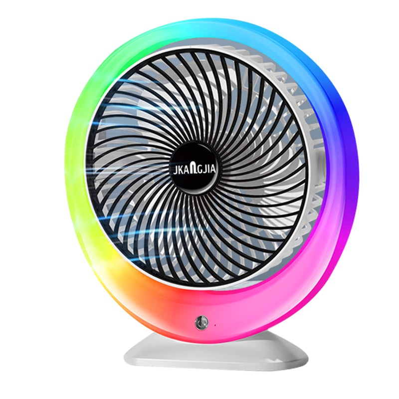 Kolorowy wentylator biurkowy LED ładowany przez USB stopniowane światło atmosferyczne prędkości bateria mAh zasilanie powietrzem pod dużym kątem
