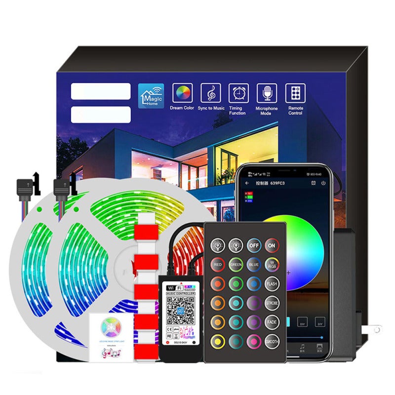 Inteligentna taśma LED RGB, Regulacja światła i muzyki, Sterowanie głosowe, 20m 360LED
