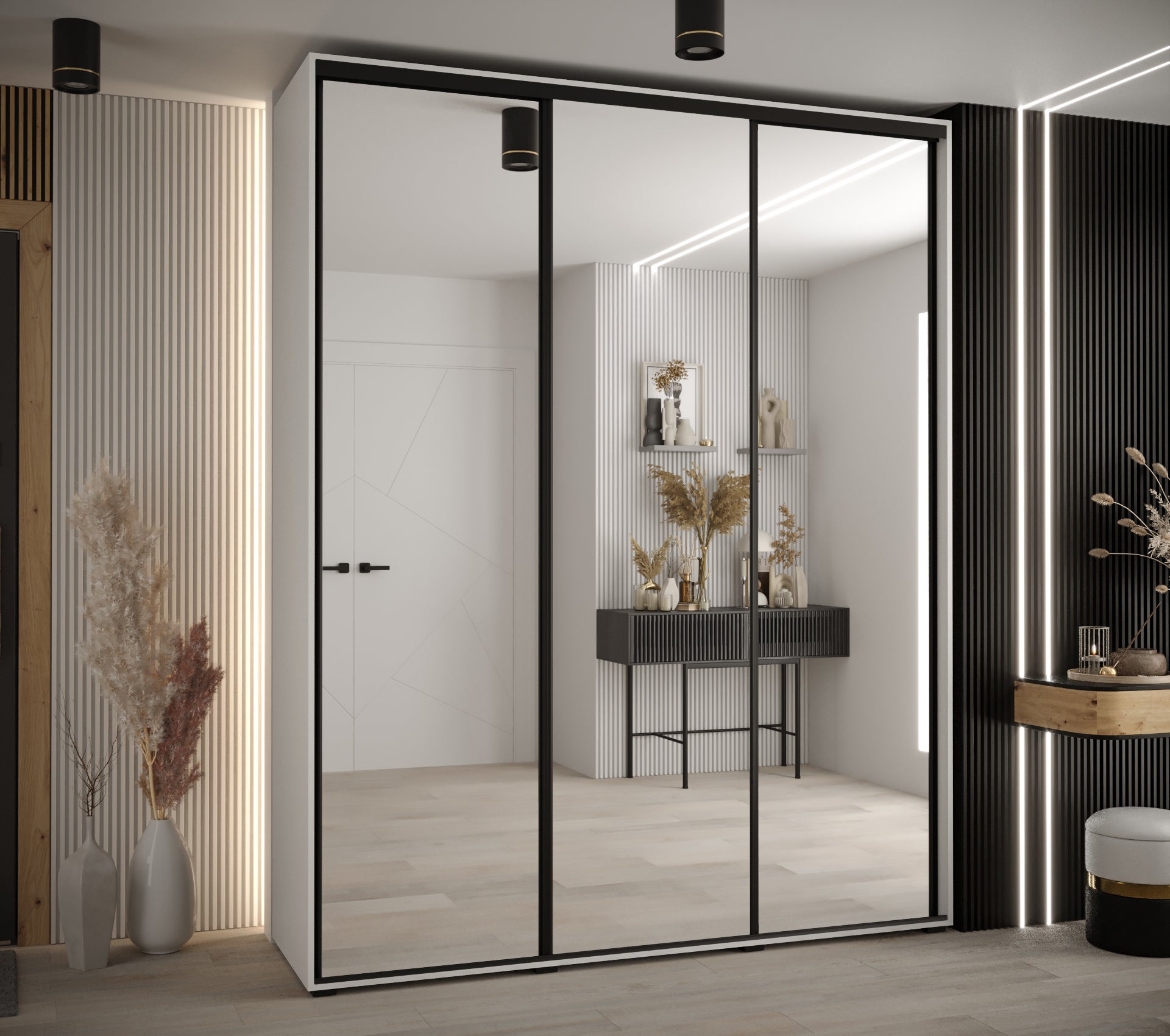 Szafa przesuwna z lustrem wysoka Davos 2 190 x 60 x 235,2 cm biały + biały + u. czarny - Abiks Meble - 2