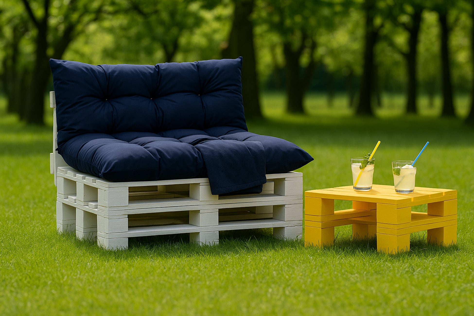 Set coussins pour palettes 120x80 avec dossier 120x40 bleu foncé – coussins extérieurs pour canapé palette, matelas jardin durable - 3