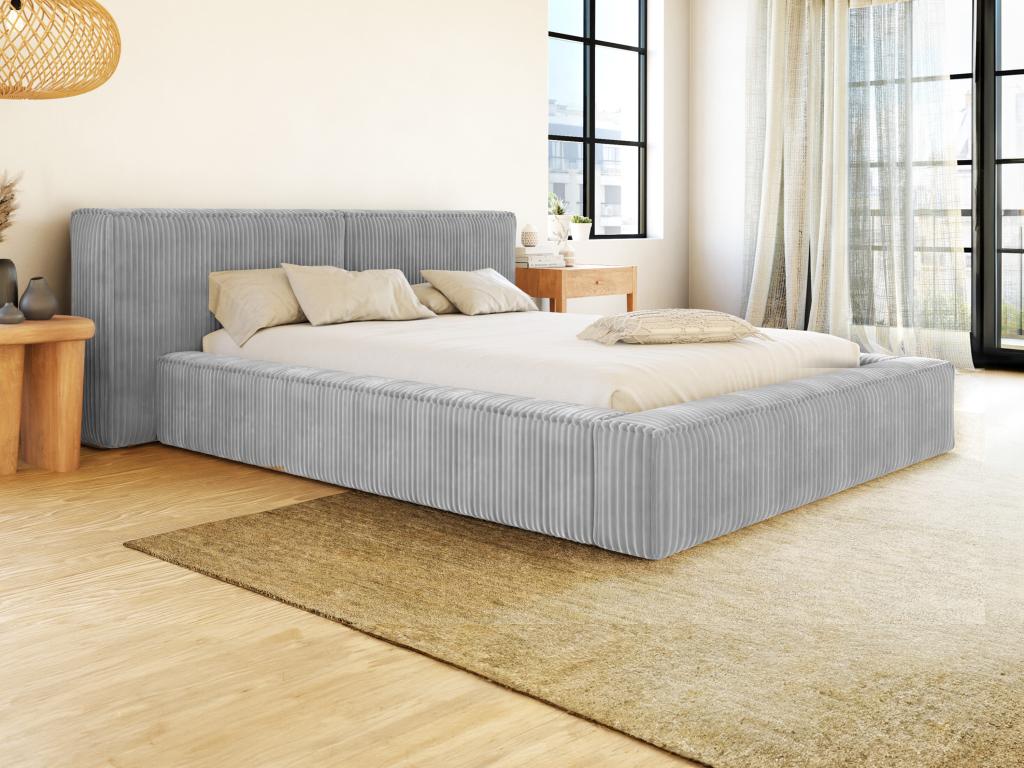 Letto contenitore 180 x 200 cm con illuminazione LED - Pelle PU - Rete a doghe - Bianco