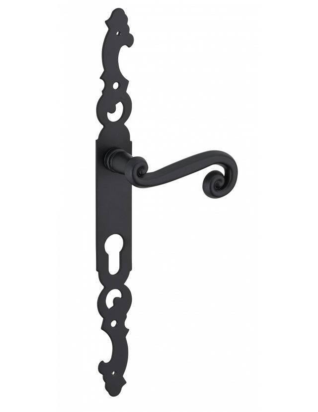 THIRARD - Ensemble de poignées pour porte d'entrée Coq trou de cylindre, carré 7mm, entr'axes 195mm, laqué noir - THIRARD