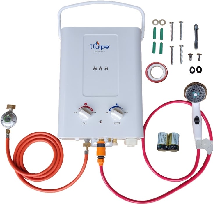 TTulpe Outdoor HD-6 P50 blanc, chauffe-eau portable instantané, gaz propane, allumage par piles, Bas Nox - 5