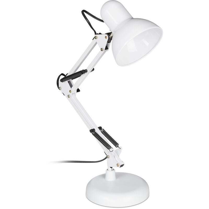Lampa stołowa w stylu vintage, elastyczne ramię przegubowe, lampka nocna biurkowa, do czytania, metalowa, E27, Wys. x Szer. x Gł.: 50x27x15 cm, biała