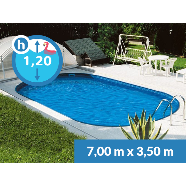 Piscina interrata Alba in lamiera d'acciaio 7,00 m x 3,50 m - h 1,20 m