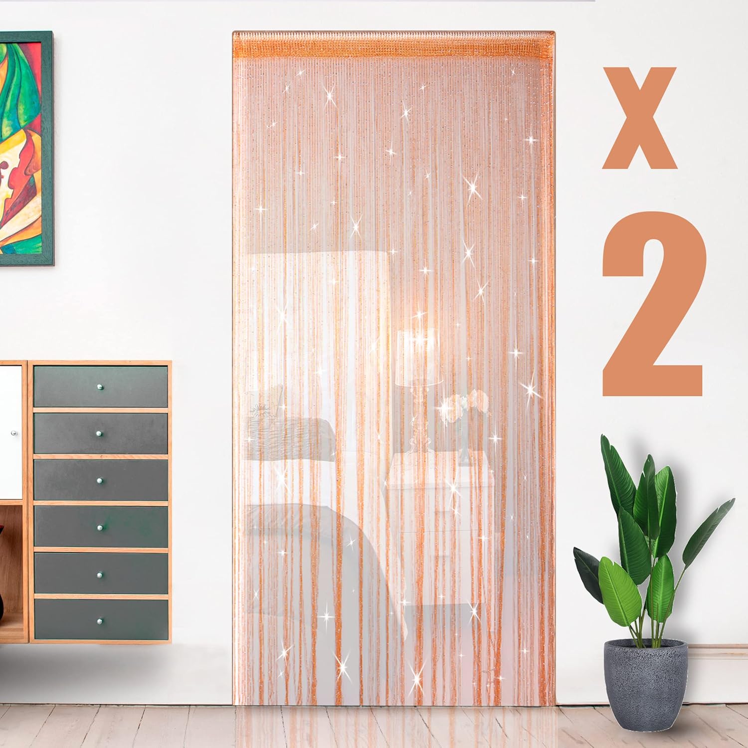 Juego de 2 cortinas naranjas con lentejuelas de 90 x 200 cm. decoración elegante con flecos para ventanas, puertas, cumpleaños, bodas, fiestas y ho