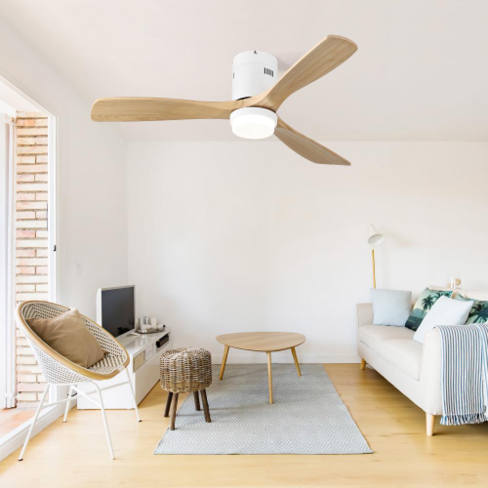 Ventilateur de plafond 52 pouces avec télécommande – Technologie moteur DC, 3 pales en bois massif, éclairage LED 18W,silencieux et économe en énergie - 4