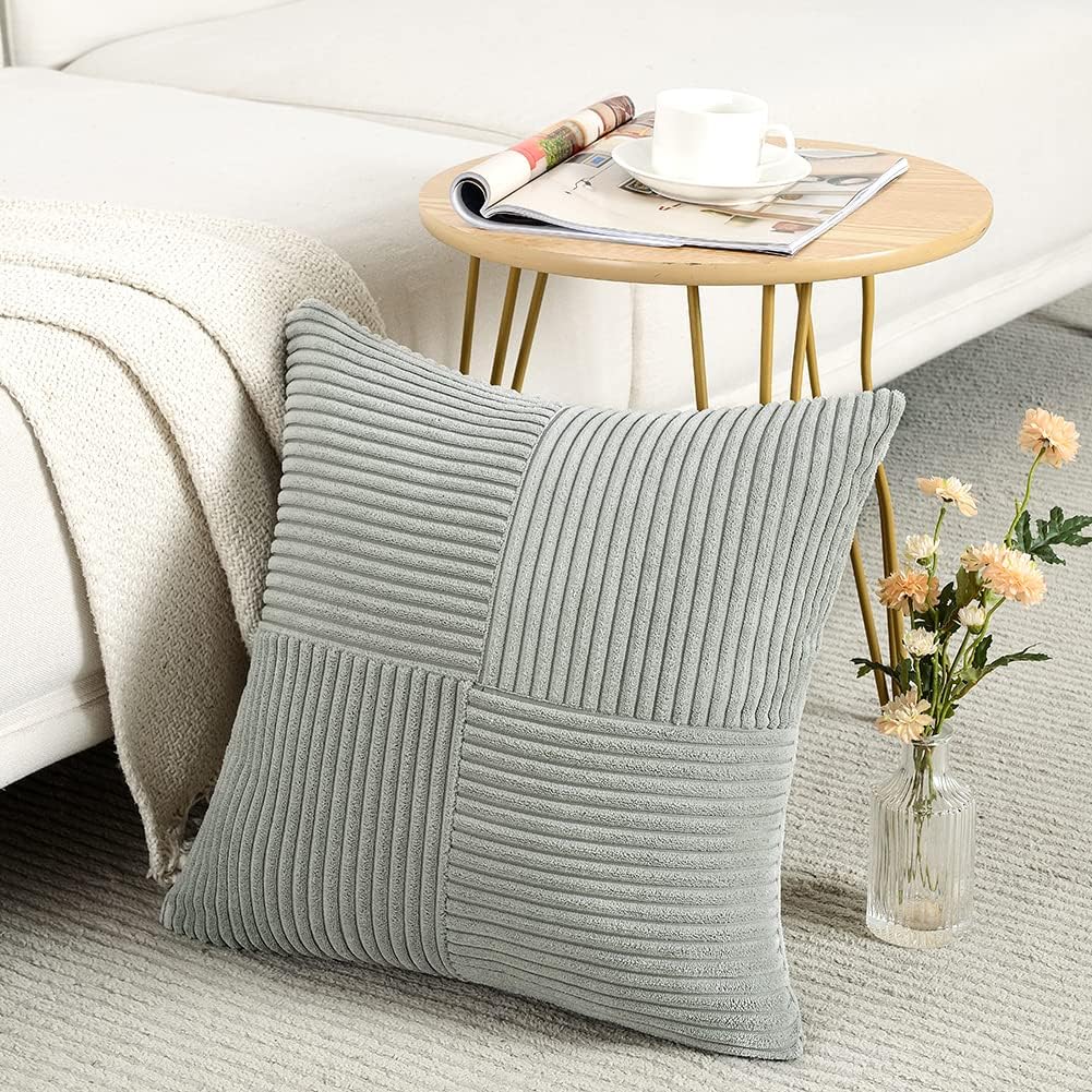 Lot de 2 Boho Housse de Coussin 45x45cm Gris,à Motif Croisé Decoration Housses de Coussin en Velours Côtelé,Douillet Taie d'oreiller Housse Coussin - 2