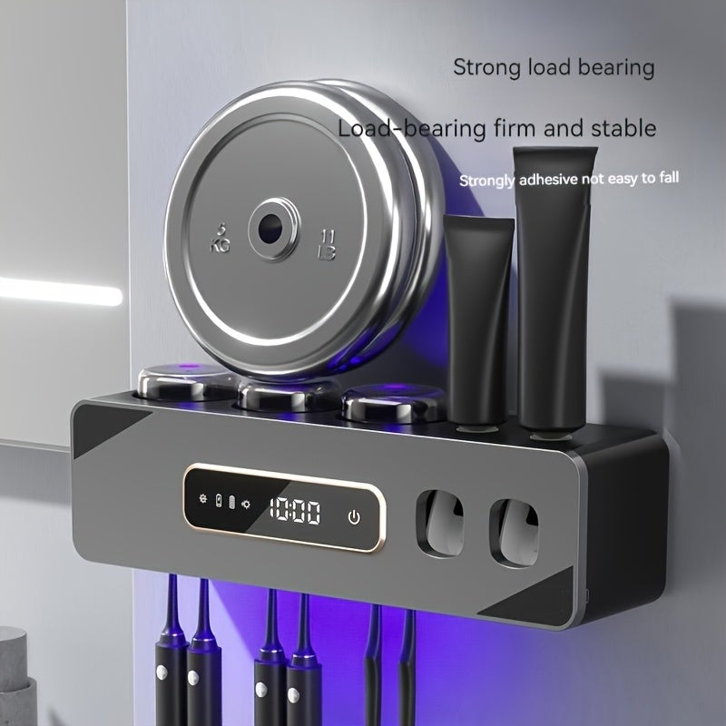 Porte-brosse à dents intelligent avec affichage numérique et chargement USB, distributeur automatique de dentifrice mural - 2