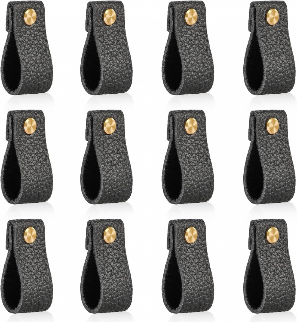 Mânere - Piele ecologică - pentru dulapuri, mobilă, dulapuri - 12 bucăți - 25x146 mm - Negre