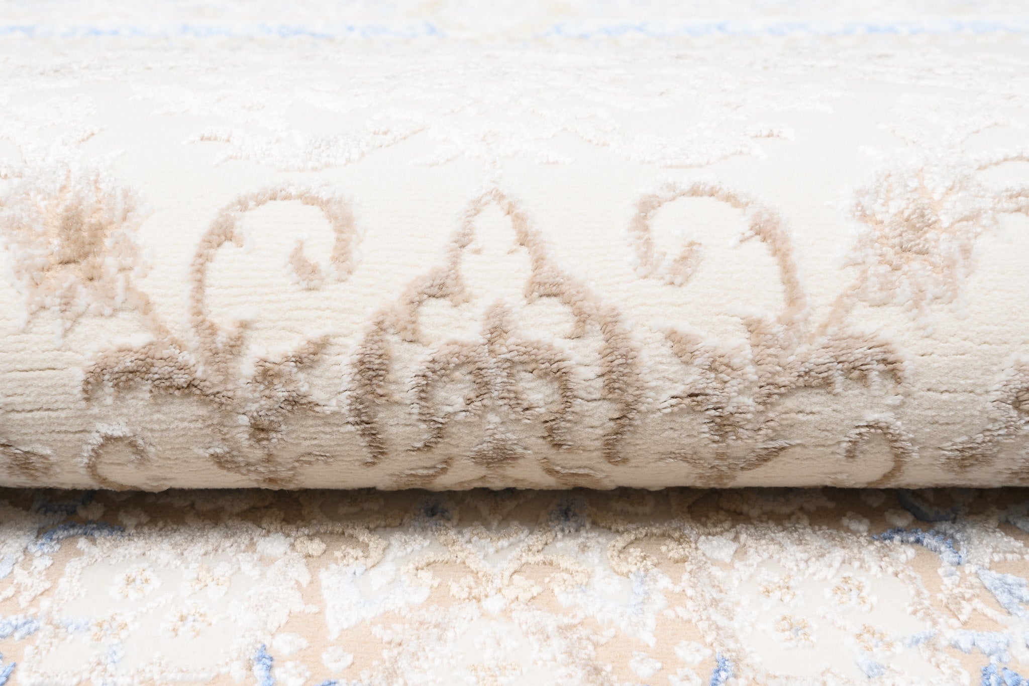 TAPISO Hera Tapis Salon Chambre Brillant Crème Beige Bleu Vintage Médaillon Floral Ornamental Bordé Moucheté Effet 3D OEKO-TEX 120 x 170 cm - 4