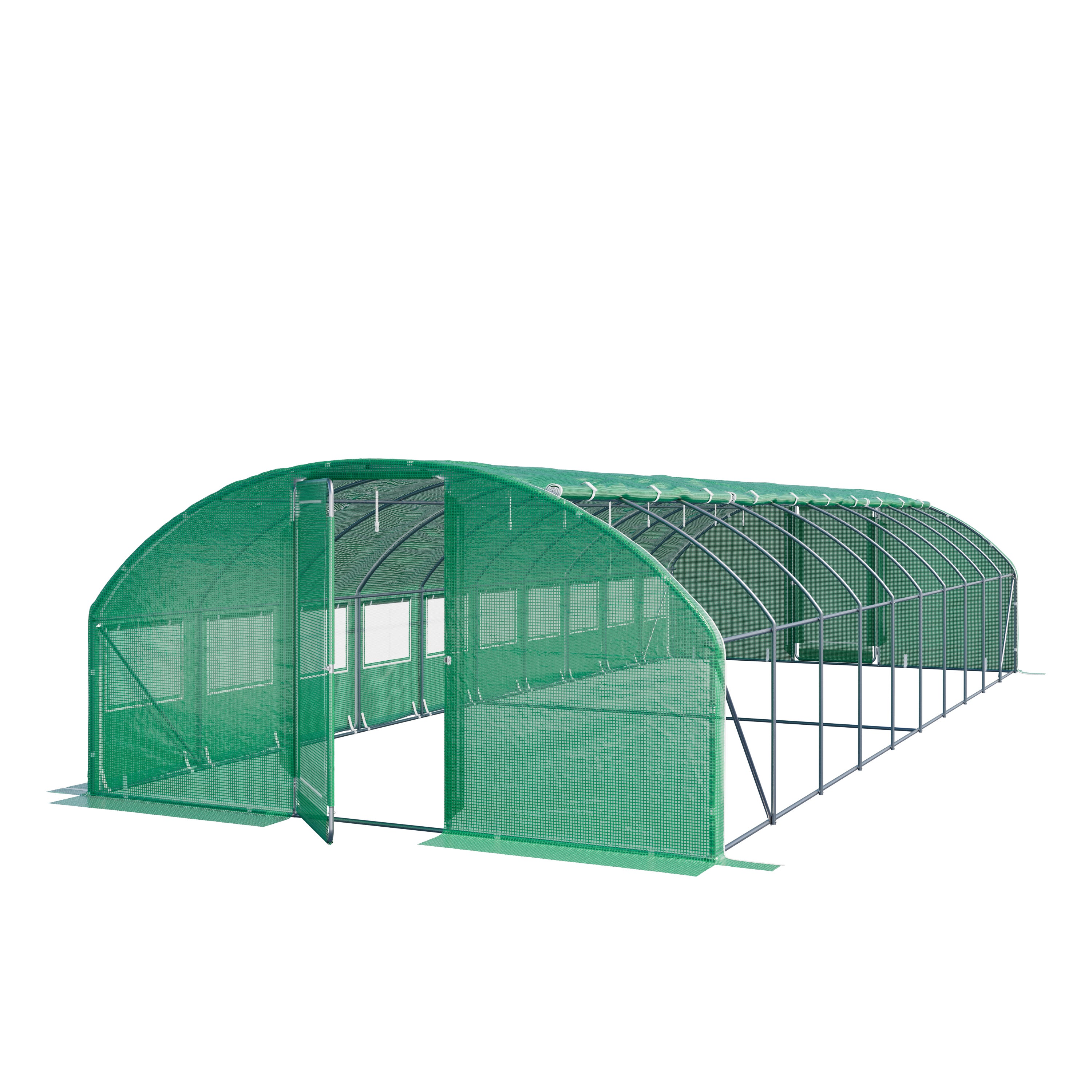 TOOLPORT Szklarnia tunelowa foliowa 4x10m Premium z obrotową konstrukcją drzwi plandeka PE 180 g/m² zielony przezroczysta