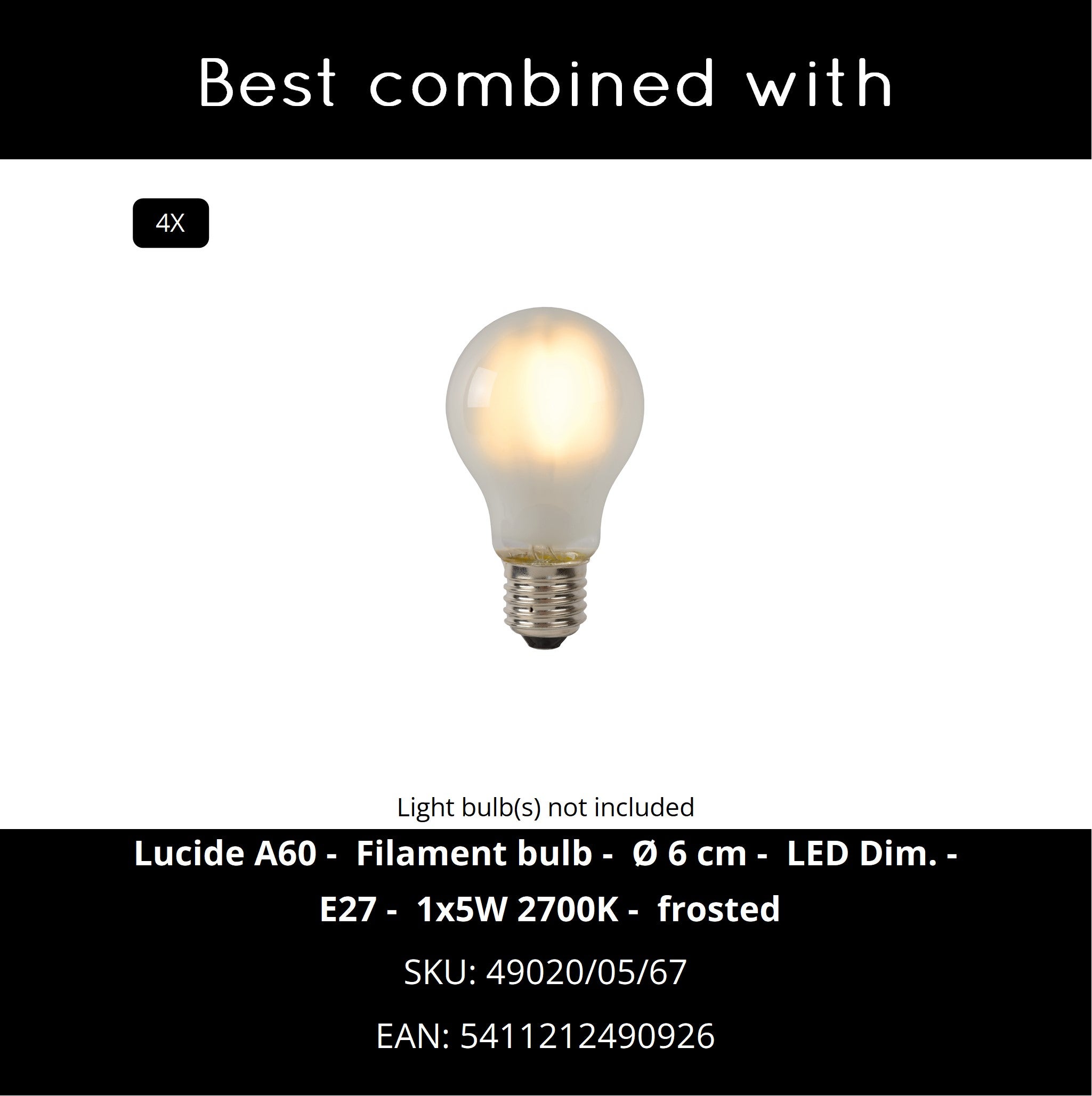 Lucide TEUN - Suspension - 4xE27 - Noir - 9