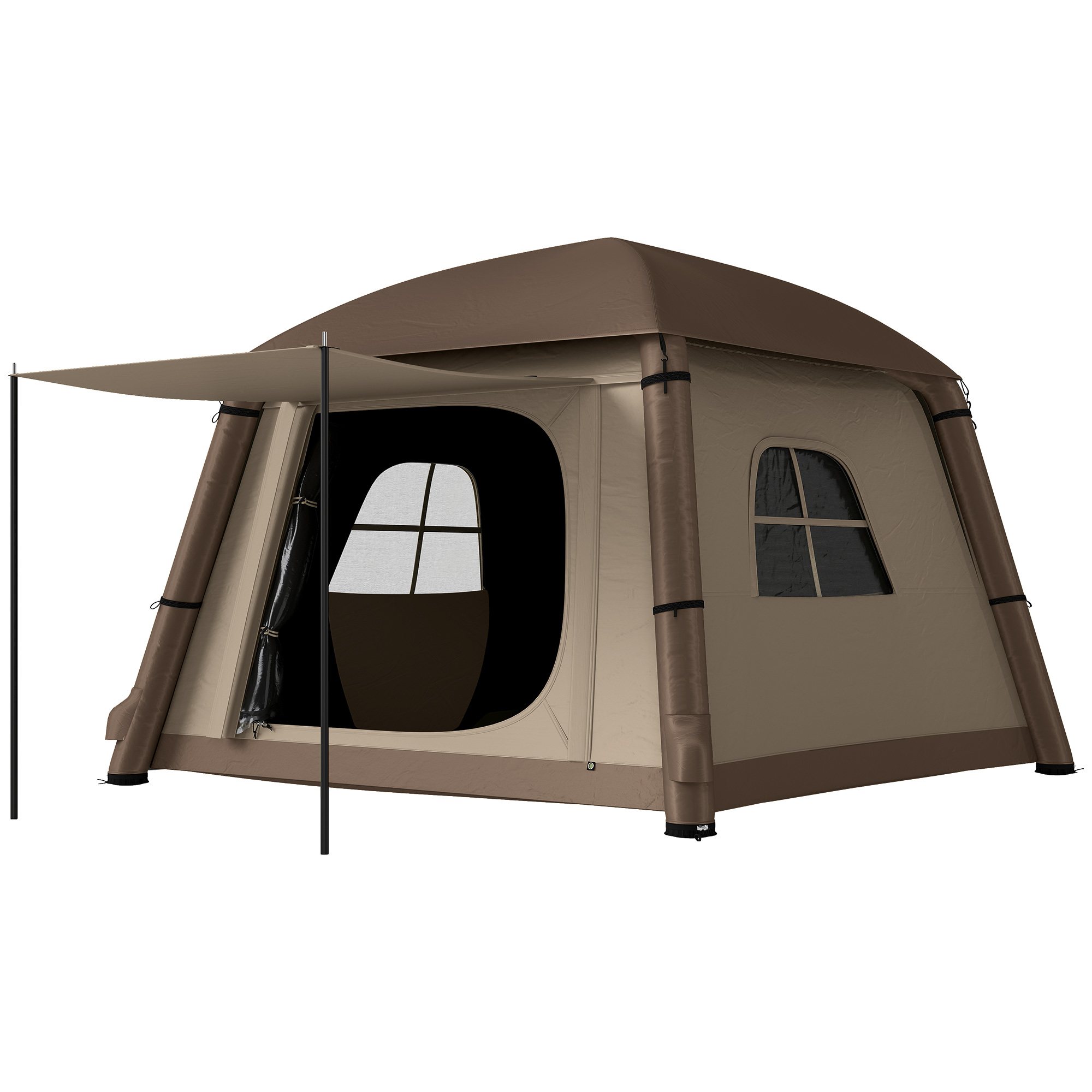 Tente de camping gonflable Tente familiale extérieure 1-2 personnes avec pompe à air à crochet, fenêtres, portes pour 4 saisons - 2