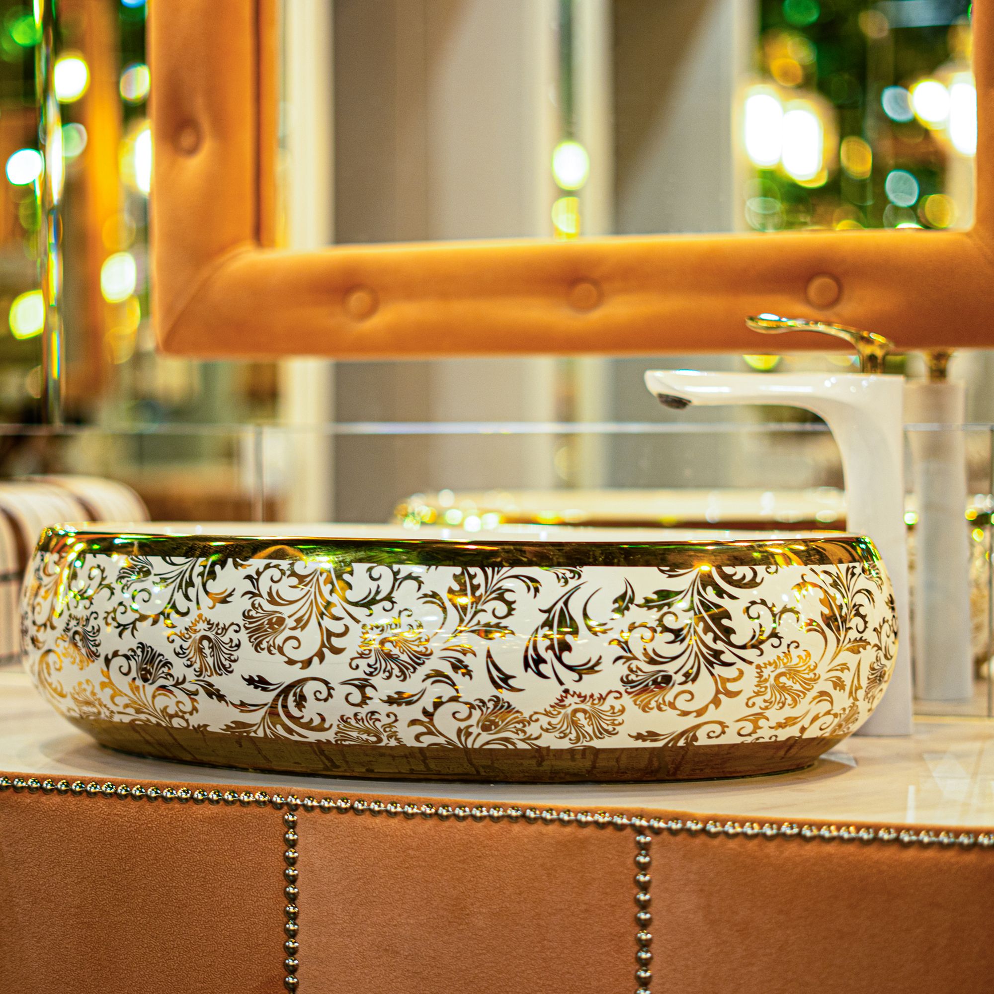 Umywalka Nablatowa Rea Meryl Biały Złoty 60 X 40,5