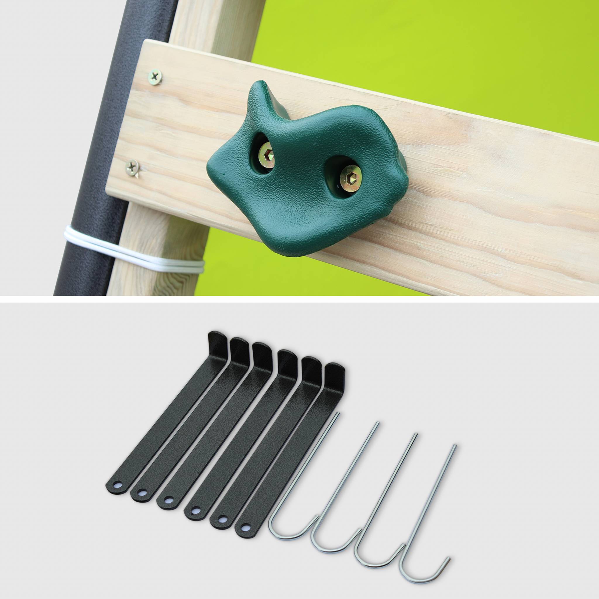 Balançoire 5 agrès - Portique avec 2 balançoires. 1 face à face. 1 toboggan. 1 panier de basket. 1 mur d'escalade et 1 - 4