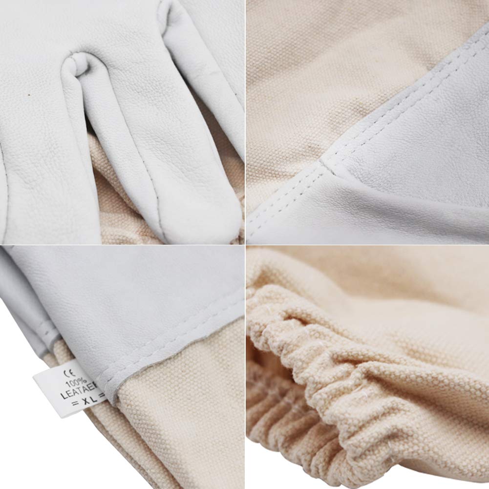 (L) Gants de protection en peau de mouton pour apiculteurs, gants universels en cuir pour apiculteurs avec housse ventilée, gants anti-piqûres, outils - 4
