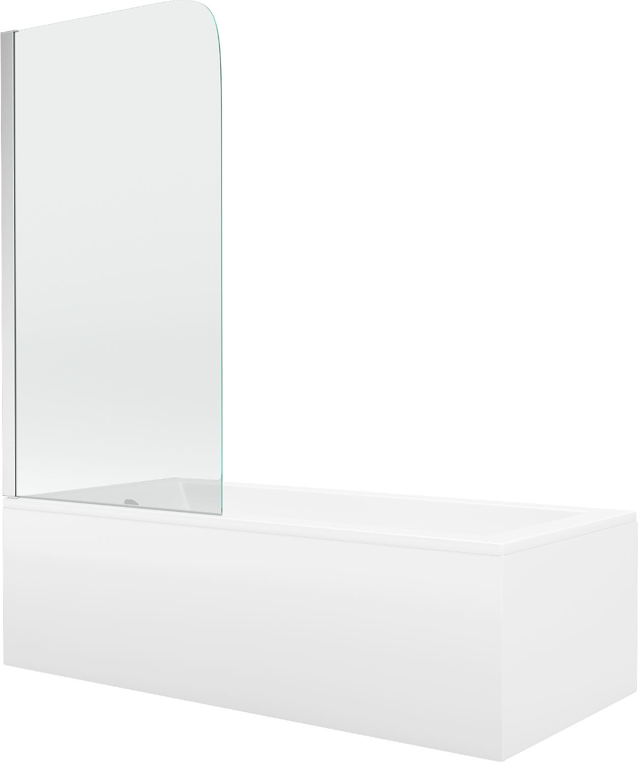 Mexen Cubik wanna prostokątna 150 x 70 cm z obudową i parawanem 1-skrzydłowym 75 cm, transparent, chrom - 550315070X9007510100