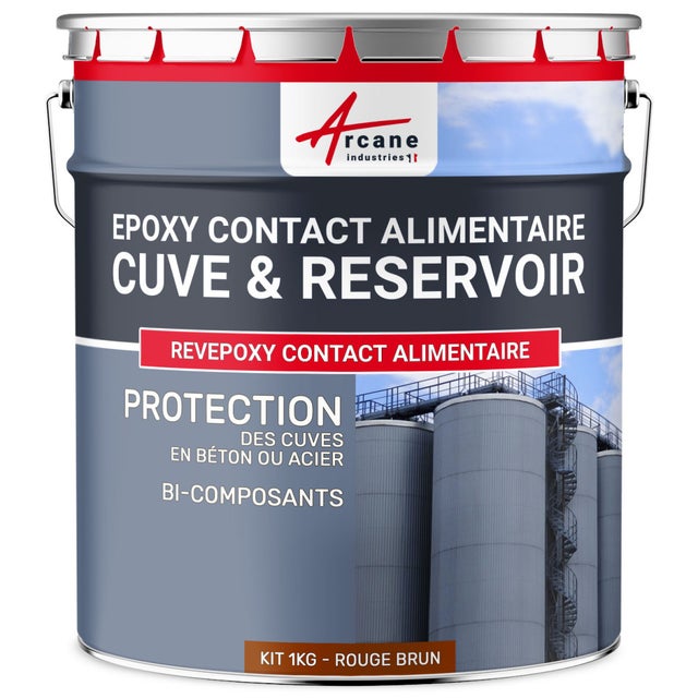 Resine Epoxy pour CONTACT ALIMENTAIRE - REVEPOXY CONTACT ALIMENTAIRE - 1 kg Rouge Brun - Ral 3011 - ARCANE INDUSTRIES