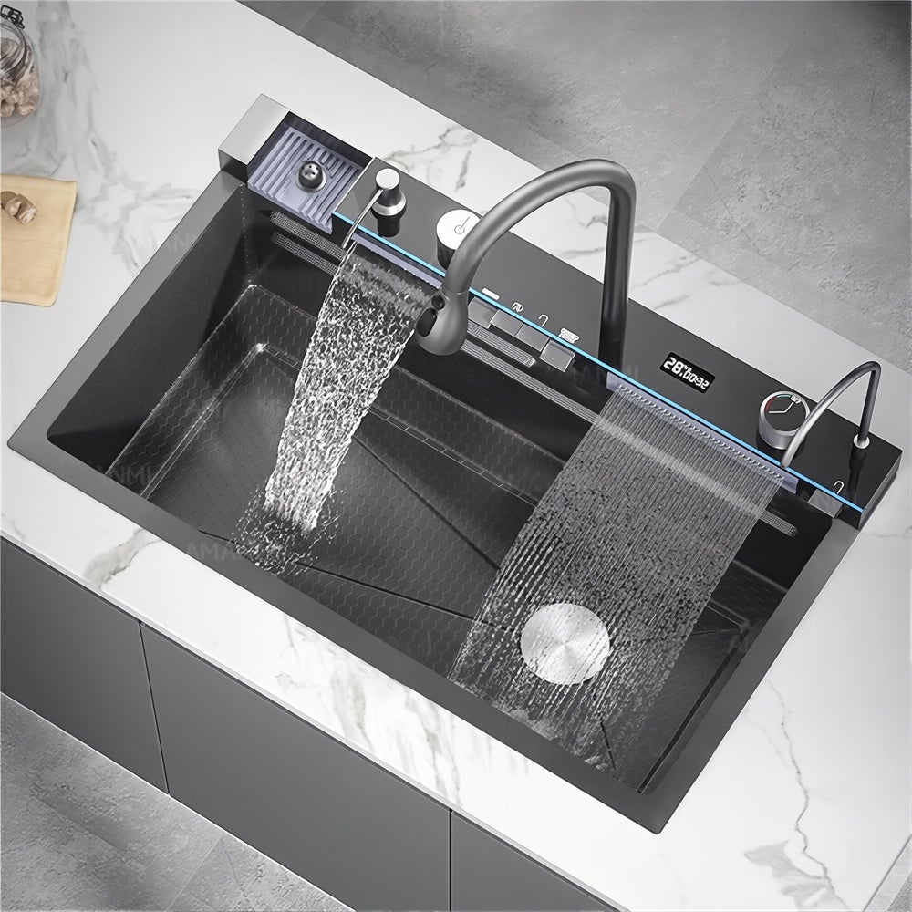 Évier De Cuisine Encastrable Inox 304 Avec Affichage Numérique - 75 X 45 Cm