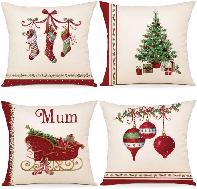 Housses de Coussin de Noël - Lot de 4 en Coton et Lin 40x40 cm pour Chambre et Salon