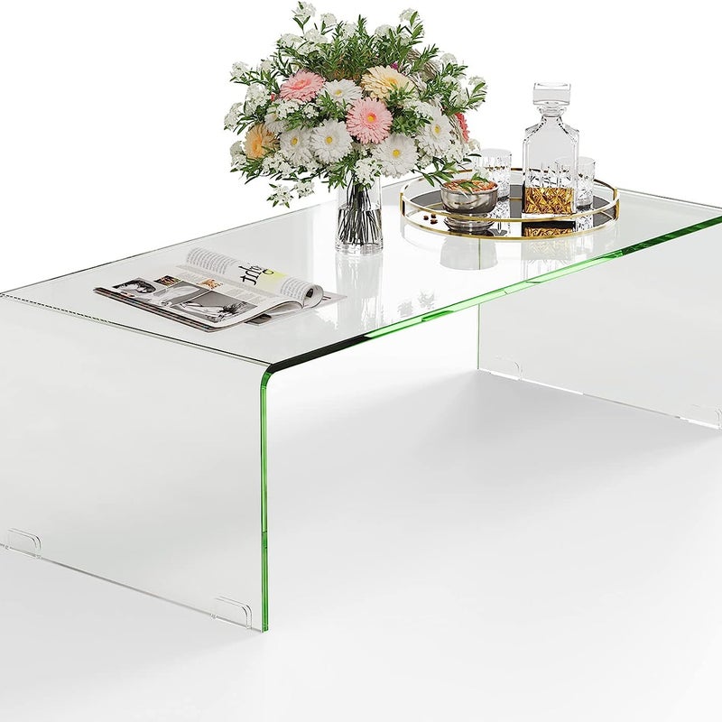 Stolik kawowy z hartowanego szkła, stolik pomocniczy w kształcie litery U, nowoczesny stolik szklany, do salonu, biura, hotelu, obciążenie 136 kg