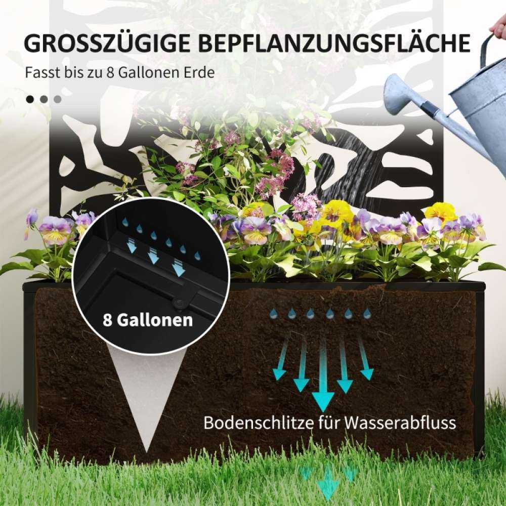 Bac surélevé de jardin en métal noir avec treillis, panneau occultant, jardinière extérieure, potager, bac à fleurs, protection vie privée - 4