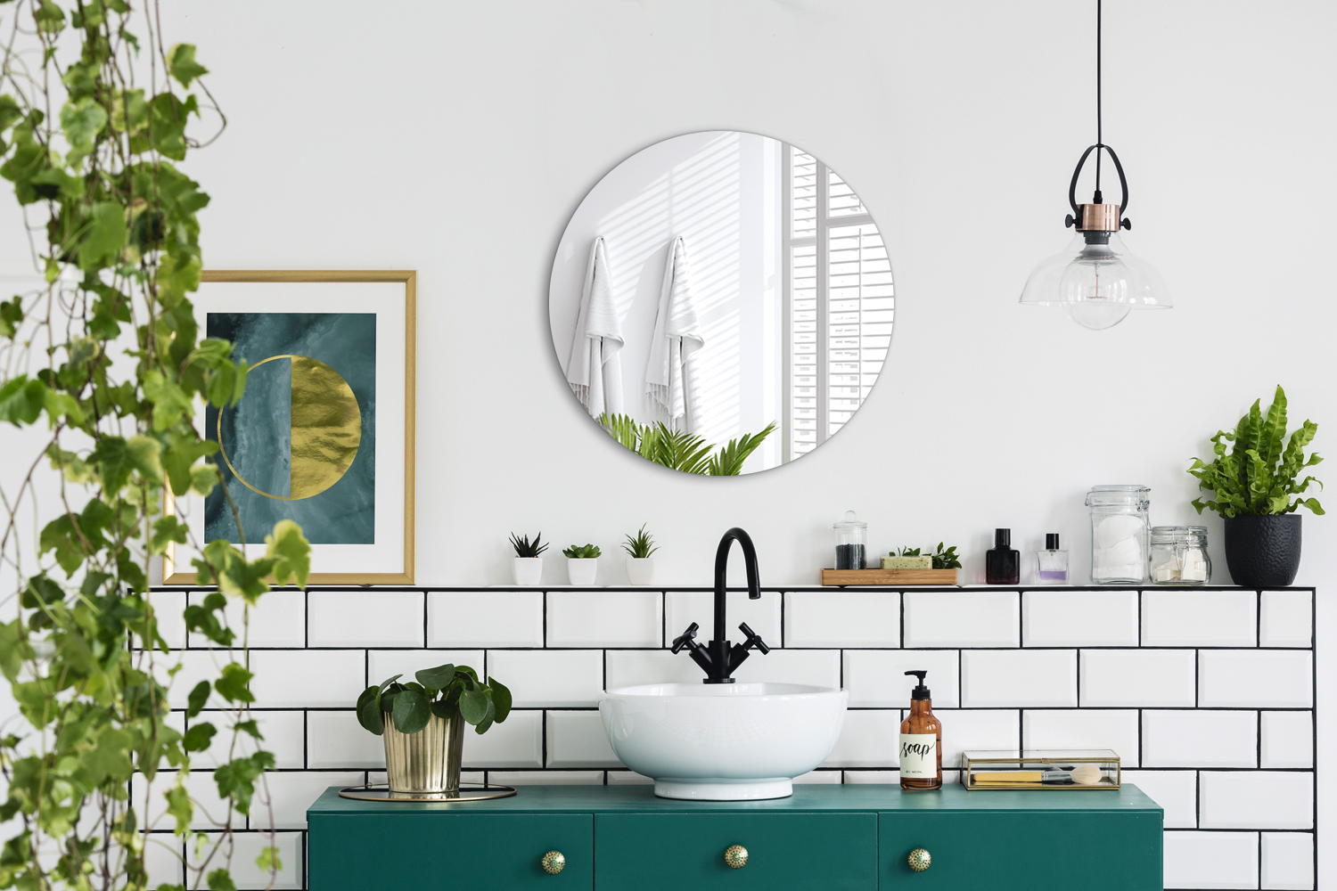 Specchio grande rotondo decorativo, design pulito per interni moderni 90 cm, ArtPrintCave - 4