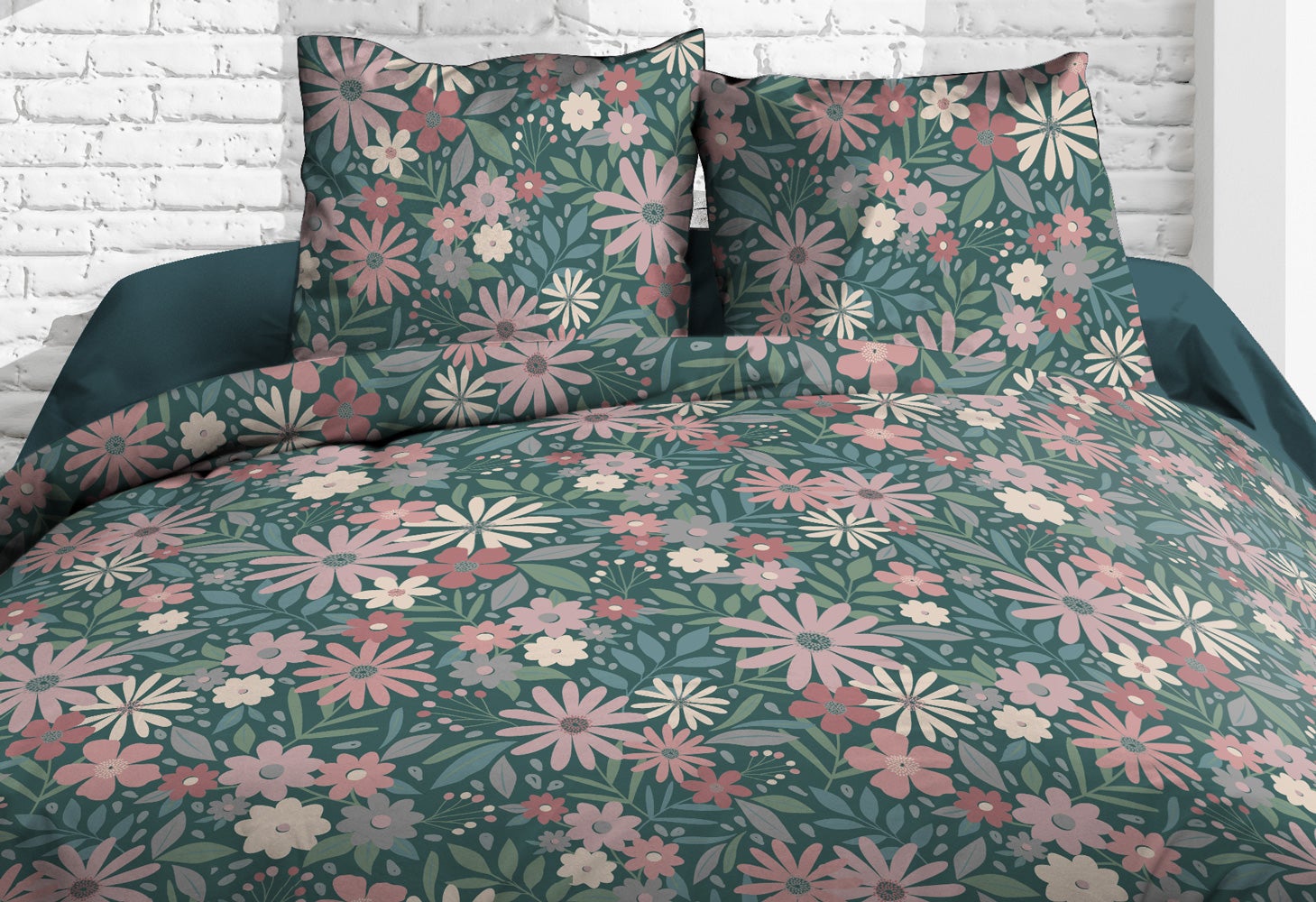 Parure Drap plat + drap-housse 160x200 + 2 T - Pur coton 57 fils - Maguy - 2