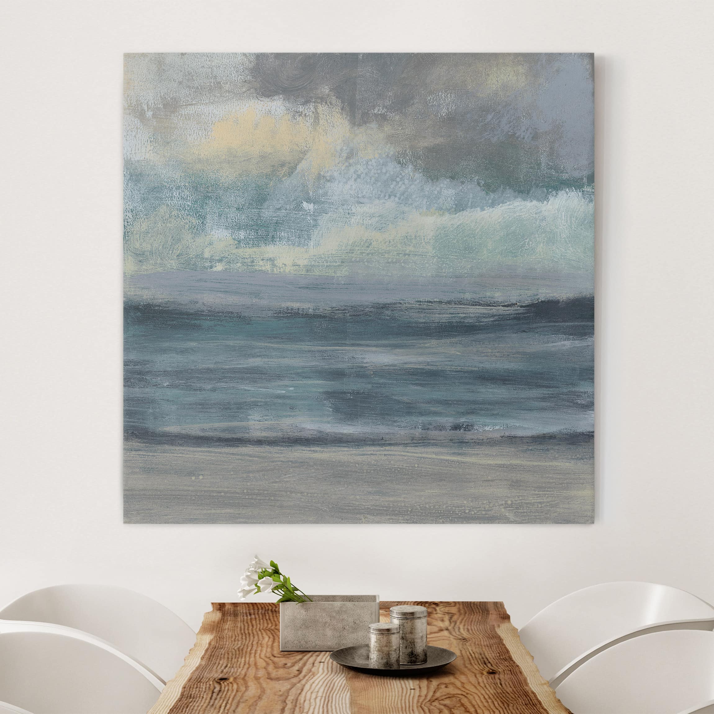 Lienzo cuadro en lienzo bastidor impresion en lienzo azul cielo playa mar abstracto pintura nubes 321 cocina dormitorio salón 60 x 60 cm
