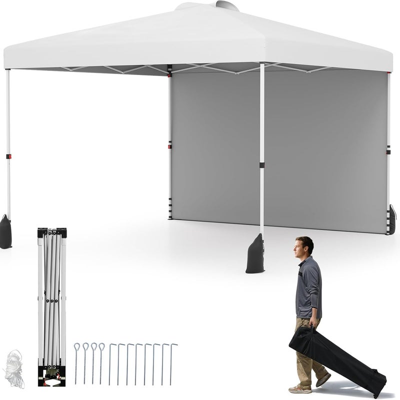 Składana Altana 3x3 z Boczną Ścianką | Składany Namiot Imprezowy | 3 Wysokości | Torba na Kółkach | Namiot Imprezowy na Targi, Kemping (Biały)