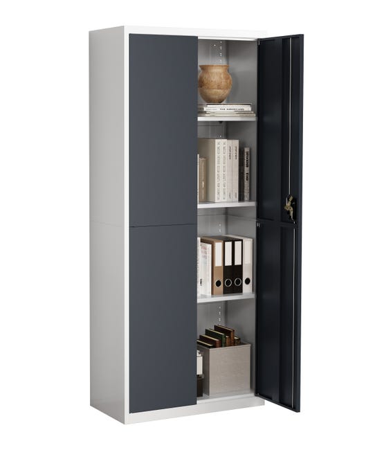 VCM Cabinet de bureau Malivo Blanc/Anthracite H. 180 x B. 80 x T. 40 cm ...