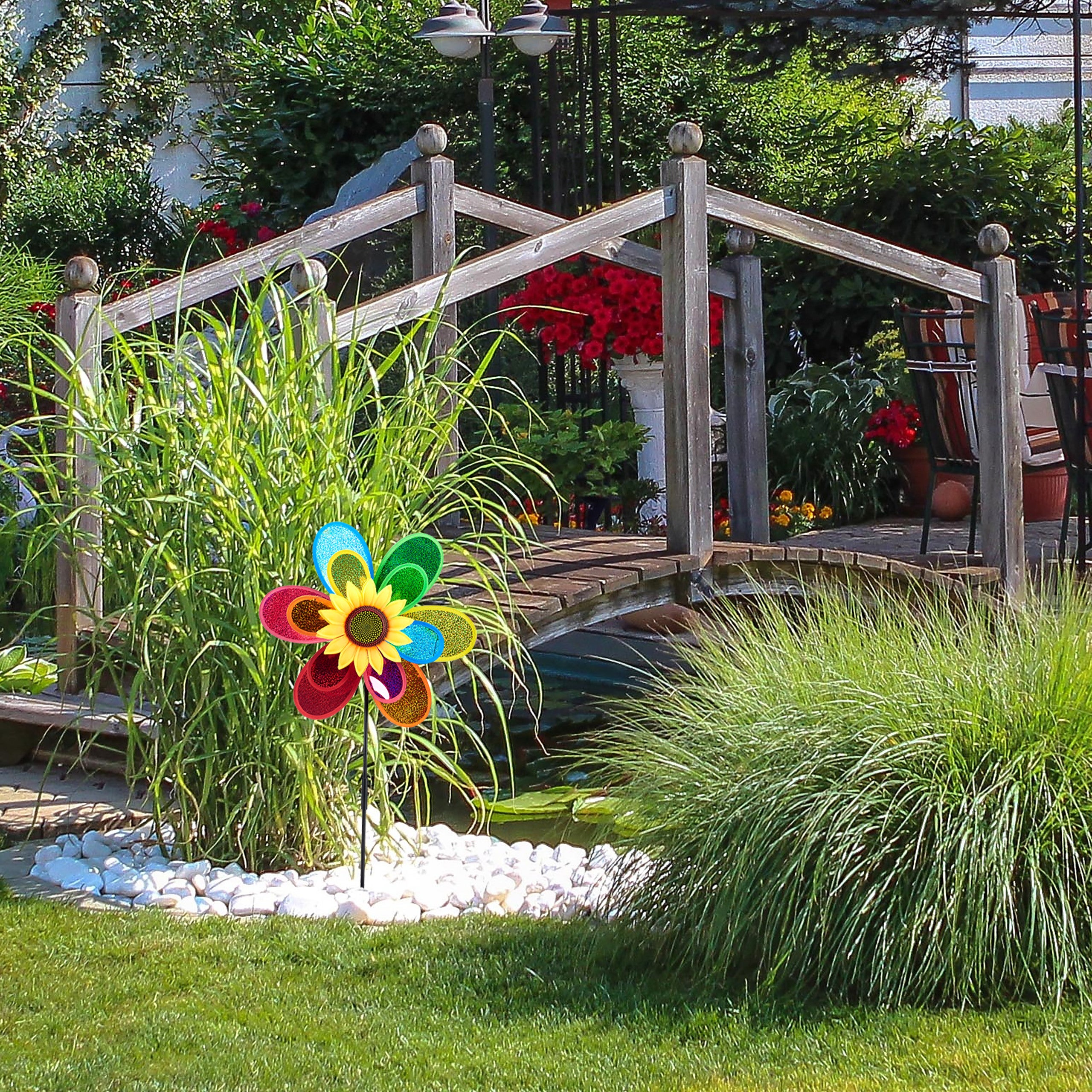 2x Girandola con Fiore, Puntale per Aiuole, Decorazione da Giardino o Terrazza, HLP 74,5 x 37,5 x 14 cm, Colorato - 5