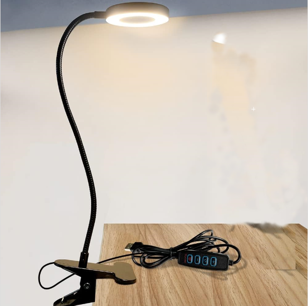 Lampka biurkowa LED, elastyczna lampka do czytania z klipsem 360°, 3 tryby oświetlenia i 10 poziomów ściemniania