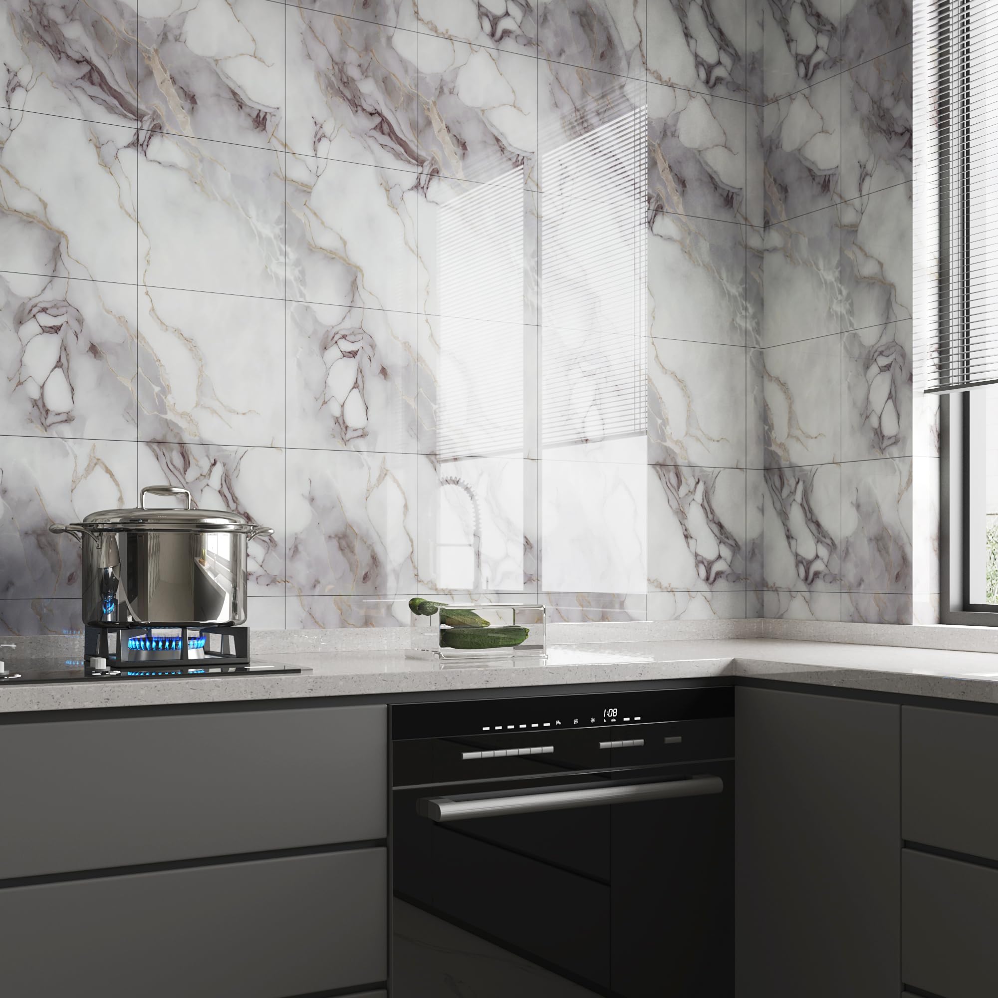 Set di 20 adesivi murali effetto marmo, pannelli doccia in PVC impermeabili, adatti per camere da letto e cucine, 30x30 cm (01) - 2