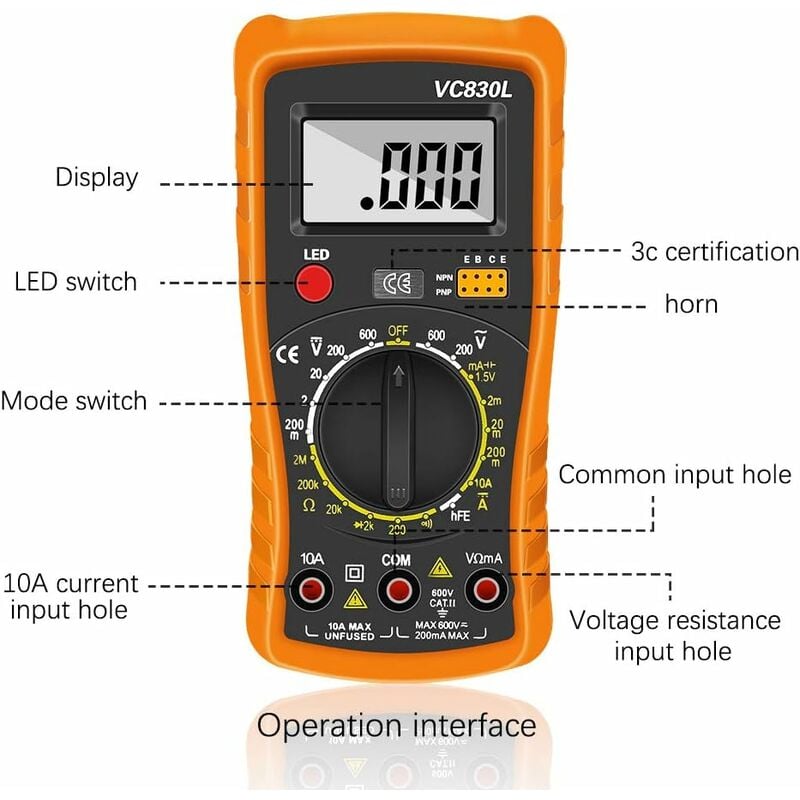 Multimètre Numérique,Multimètre Automatique Numérique,Testeur Electrique Professionnel,Voltmètre/Résistance/Continuité/Diodes - 4