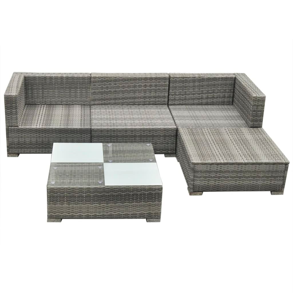 Maison Exclusive - 5 pcs conjunto lounge de jardim c/ almofadões vime PE cinzento - 4