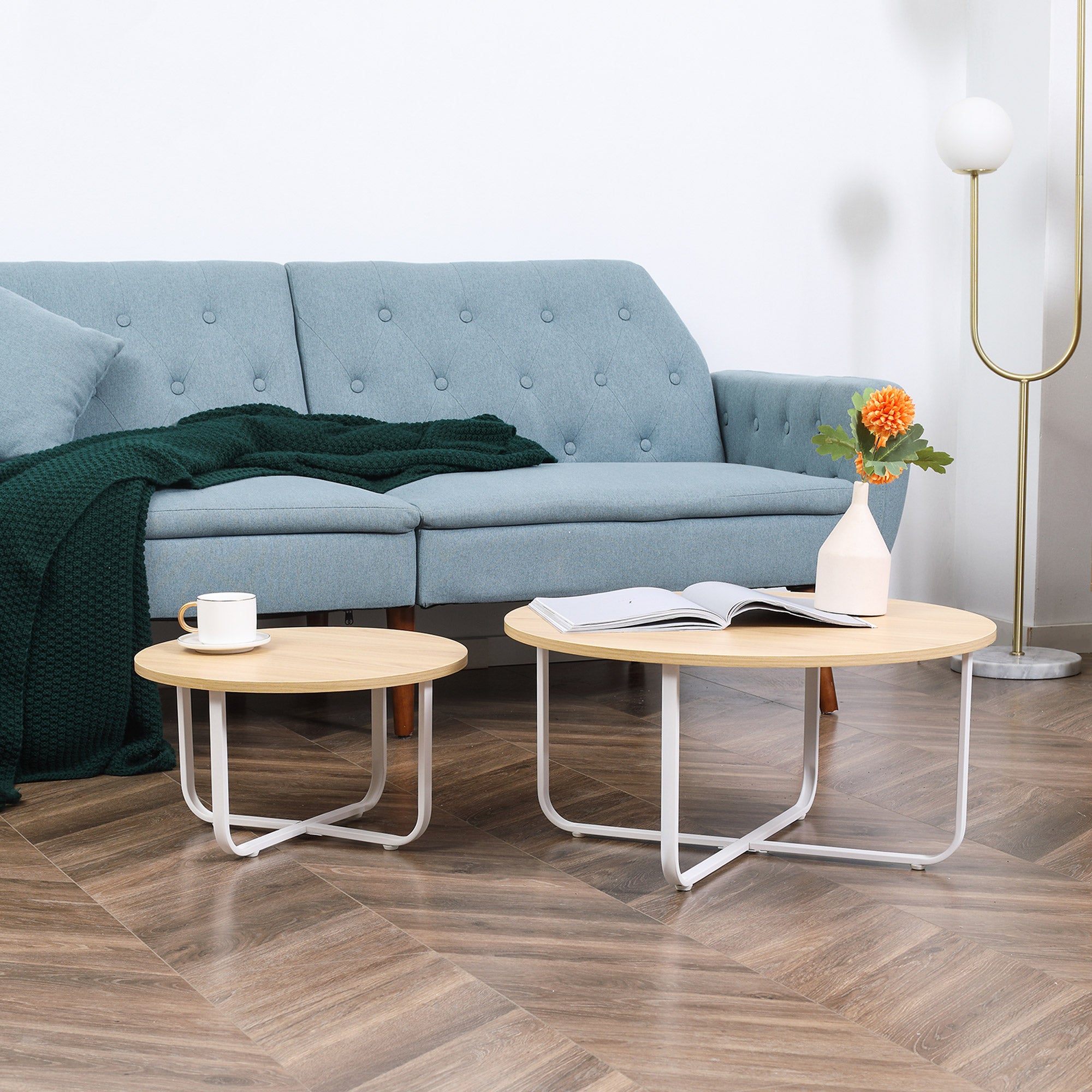 Homcom Juego De 2 Mesas De Centro Ø65x32 Cm Natural Y Blanco , Leroy Merlin