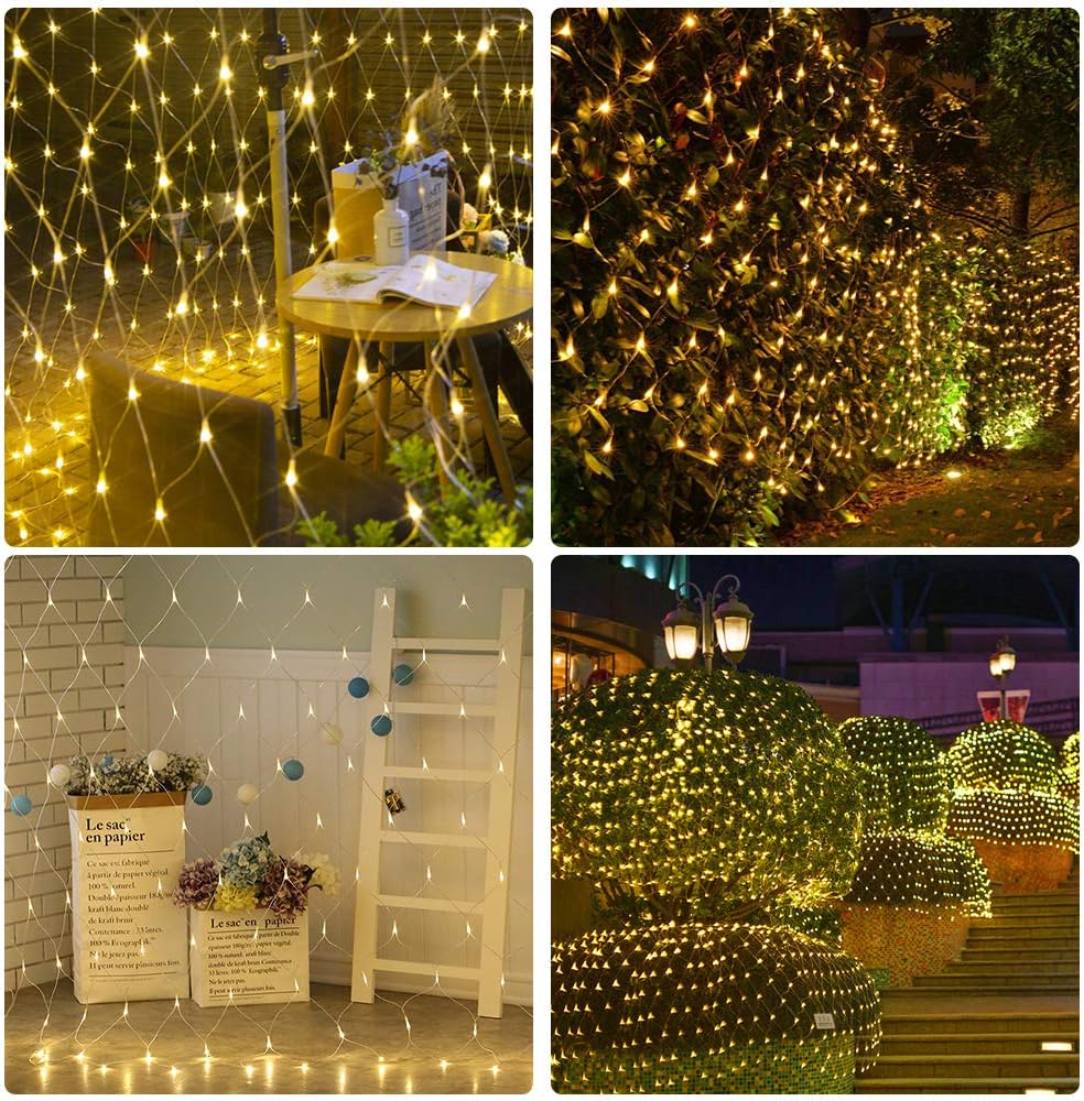 192 LED Guirlande Lumineuses Filet, Filet Lumineux 3M X 2M Énergie Étanche, pour Chambre Noël Mariage Soirée Maison Jardin, Blanc Chaud - 5