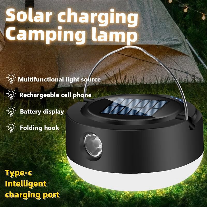 Latarka LED, solarna lampa kempingowa, oświetlenie zewnętrzne, wodoodporna lampa do namiotu, na przerwy w dostawie prądu i sytuacje awaryjne (khaki) - 3