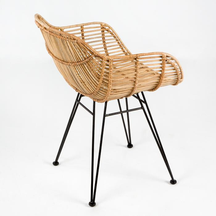 Chaise avec accoudoirs osier naturel et pieds métal noir Gael - 2