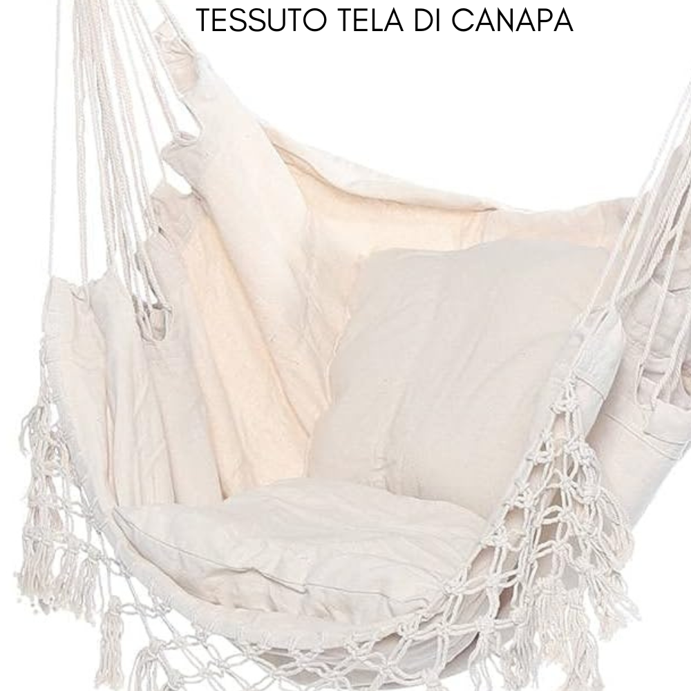 Mecedora Colgante Sillón de Jardín con Soporte y Cojines, Hamaca para Columpio Interior y Exterior - Beige - 3