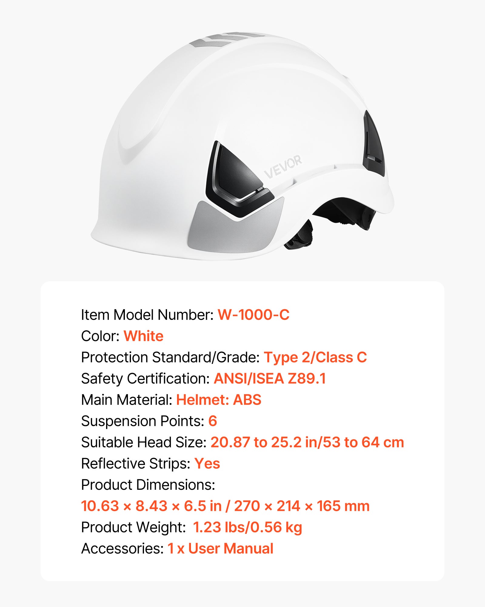Capacete de Segurança Industrial VEVOR ABS Certificado ANSI/ISEA Z89.1 com Suspensão a Catraca 6 Pontos Ajustável e Ventilado para Adultos - 7